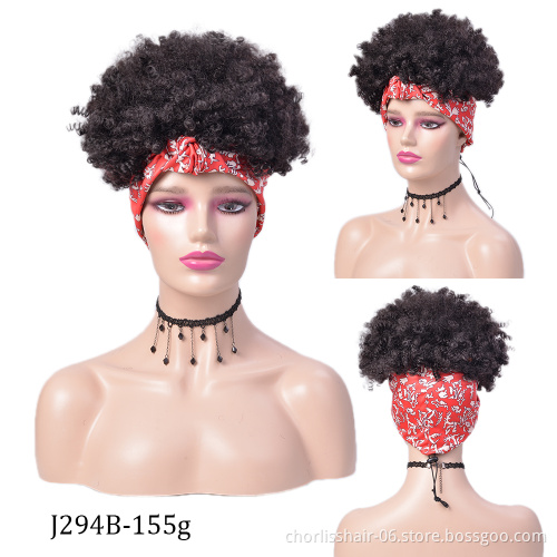 New Arrival Blonde Short Fluffy Kinky Curly Turban Wig With Bangs  Afro Headband Wigs Synthetic Hair Wigs For Black Women